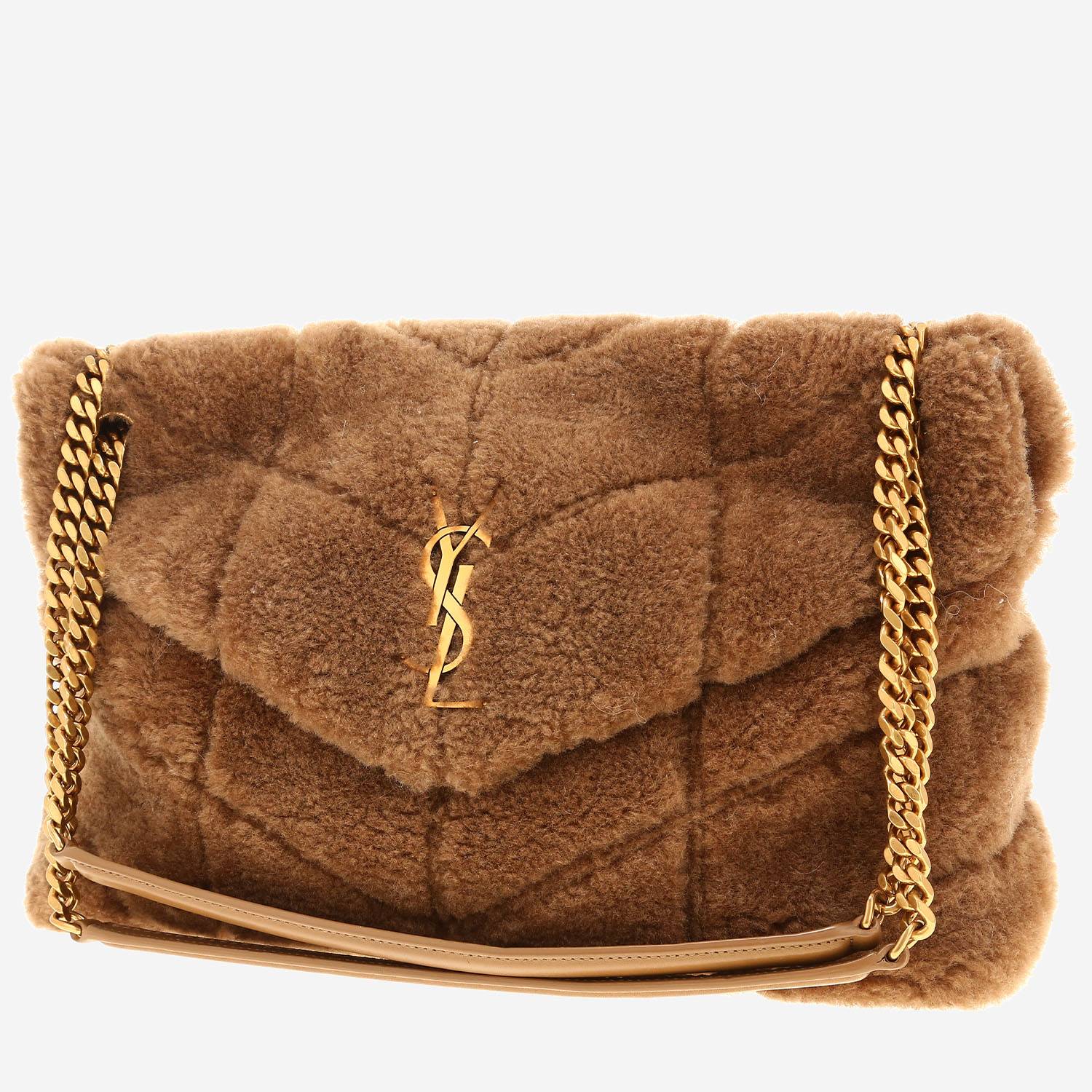 Saint Laurent  Puffer medium model  handbag  in brown skin-out fur  and brown leather