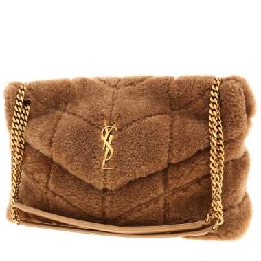 Saint Laurent  Puffer medium model  handbag  in brown skin-out fur  and brown leather