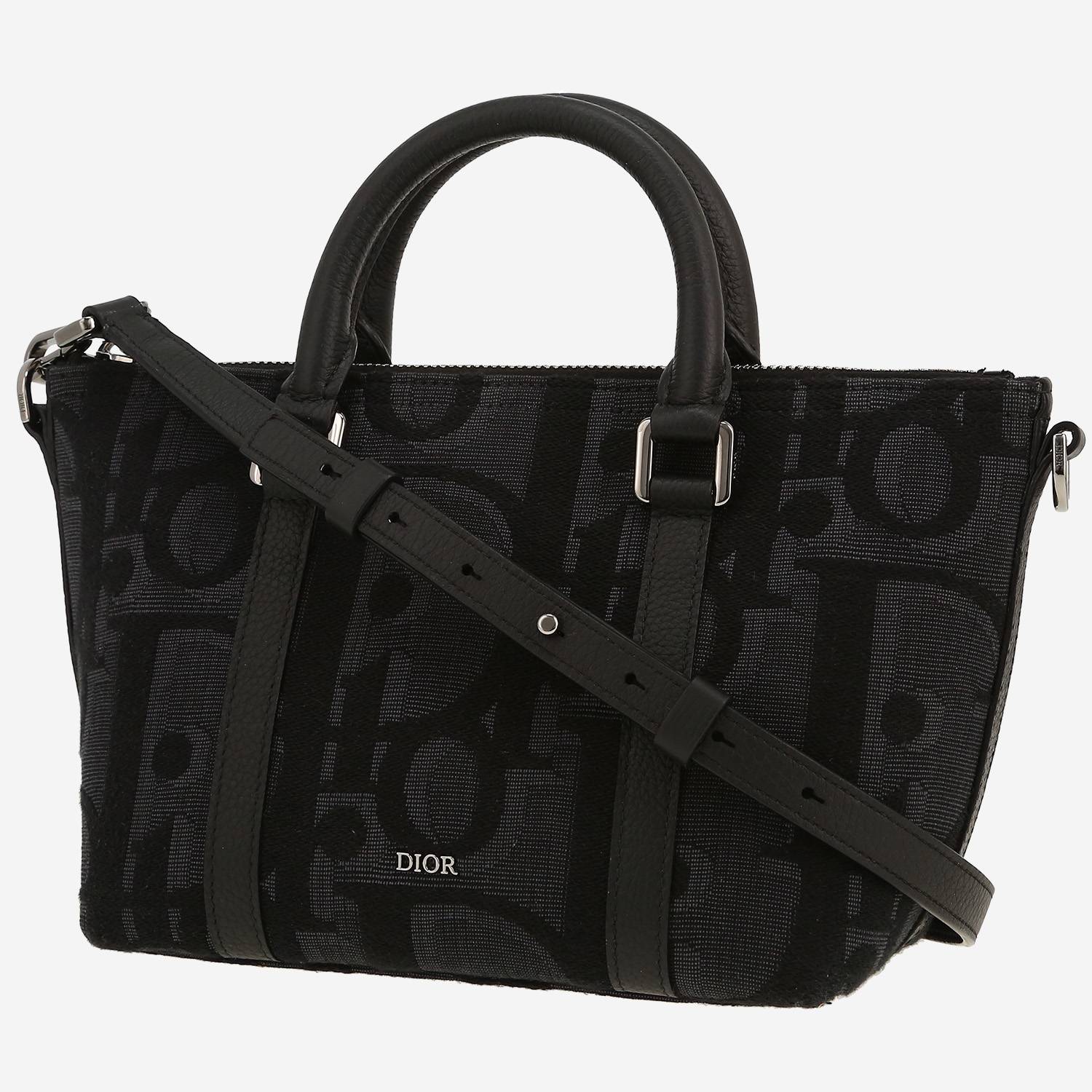 Dior   handbag  in black and grey logo canvas  and black leather