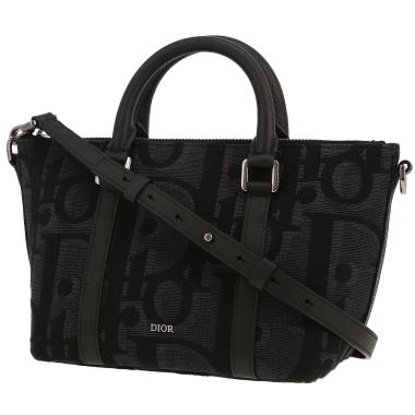 Sac à main Dior   en toile siglée noire et grise et cuir noir