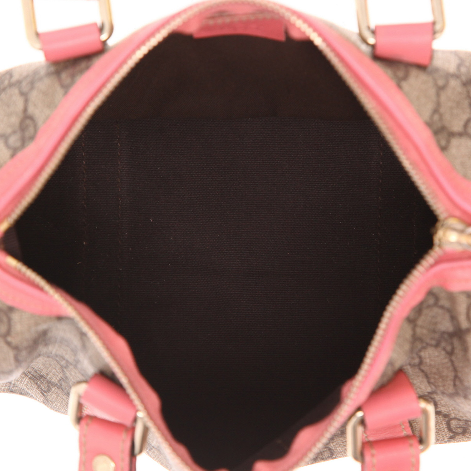 Sac à main Gucci  Boston Vintage en toile sûpreme GG beige et cuir rose - Detail D3