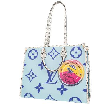 Shopping bag Louis Vuitton  Onthego in tela monogram bicolore celeste e blu scuro