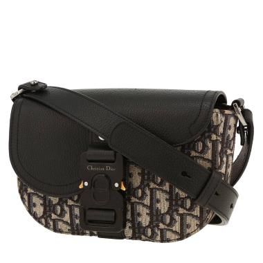 Sac bandoulière Dior  Saddle Messenger en toile monogram Oblique bleu-marine et cuir noir