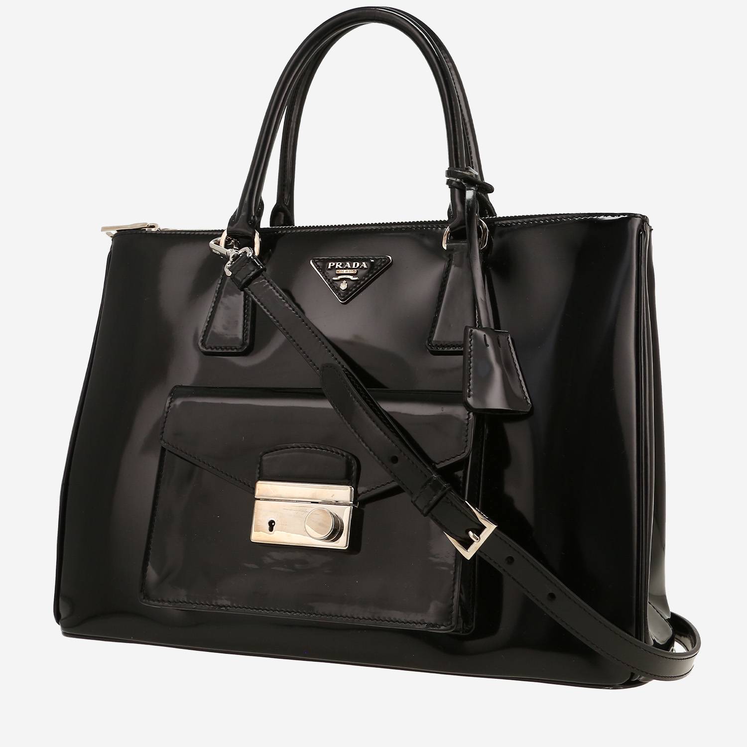 Prada   handbag  in black patent leather