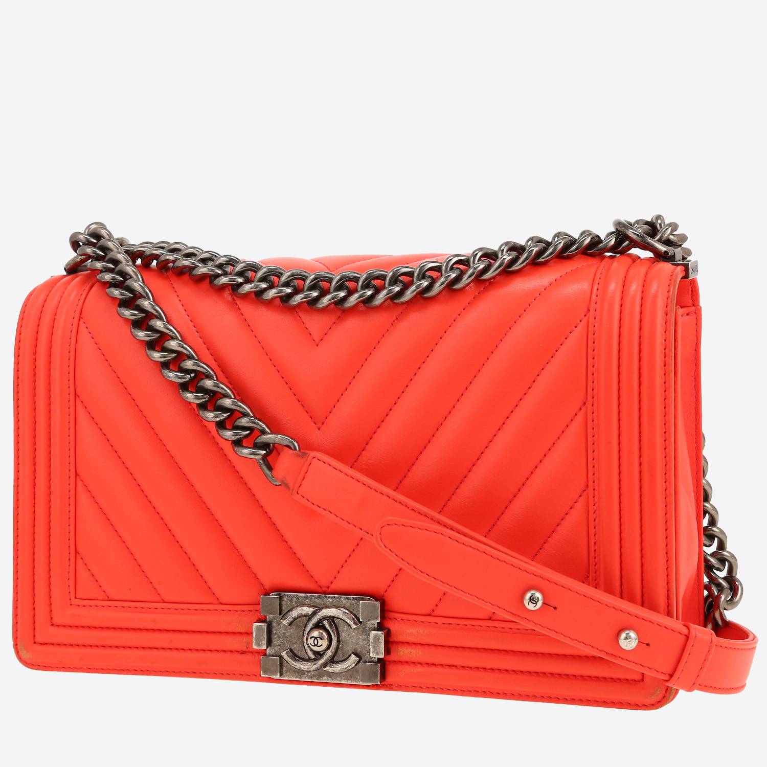 Chanel  Boy shoulder bag  in orange red chevron quilted leather