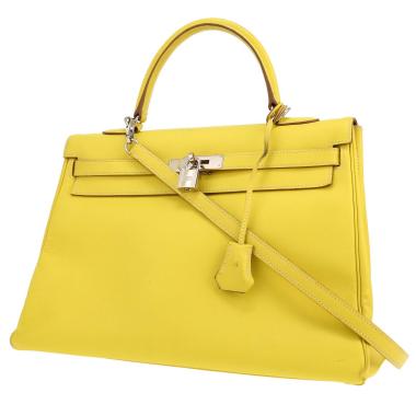Bolso de mano Hermès  Kelly 35 cm en cuero epsom amarillo