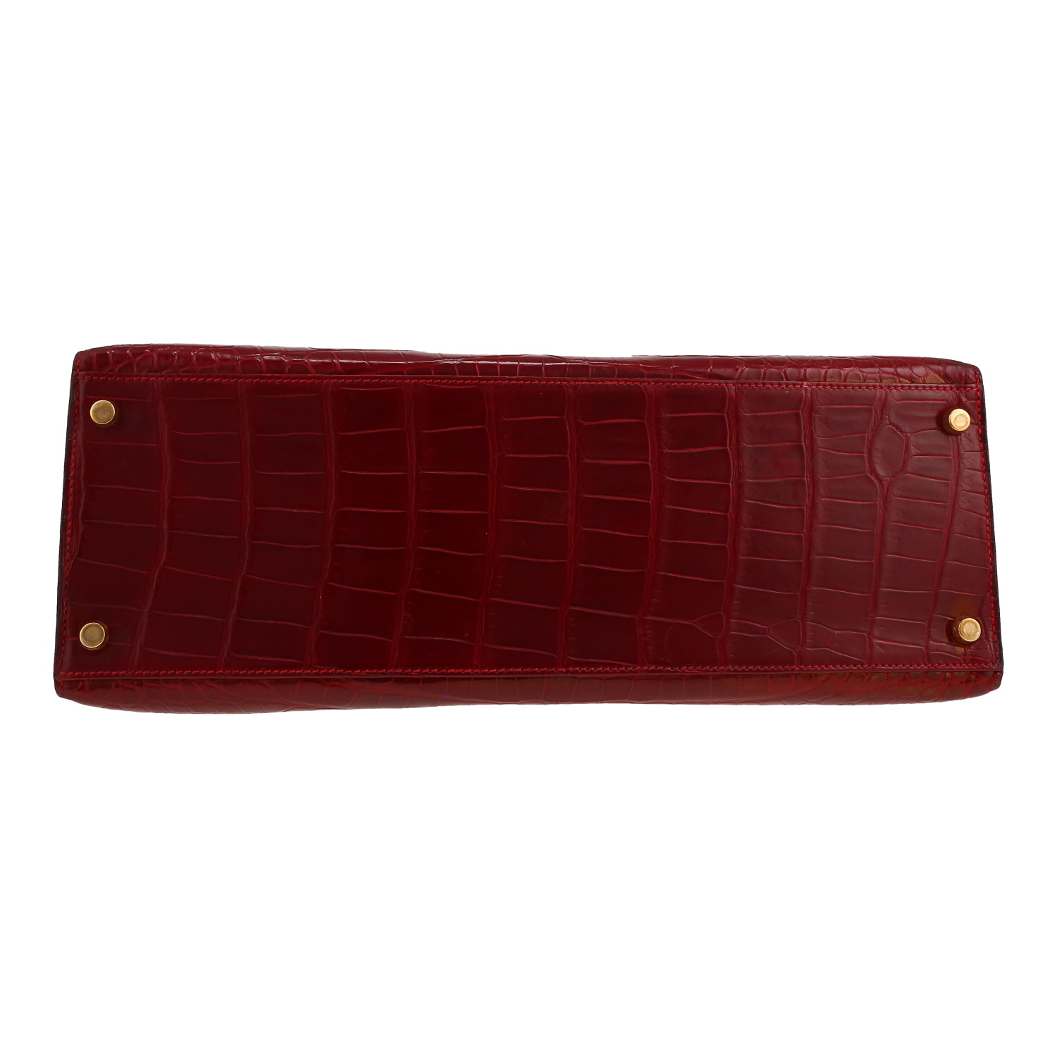 Borsa Hermès  Kelly 35 cm in coccodrillo marino rosso H - Detail D1