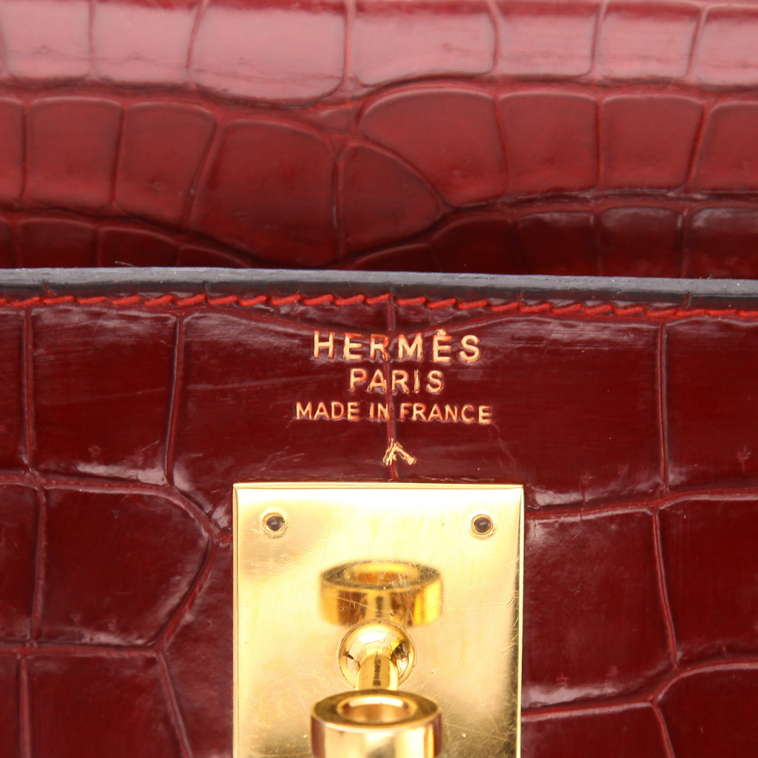 Sac à main Hermès  Kelly 35 cm en crocodile porosus rouge H - Detail D2