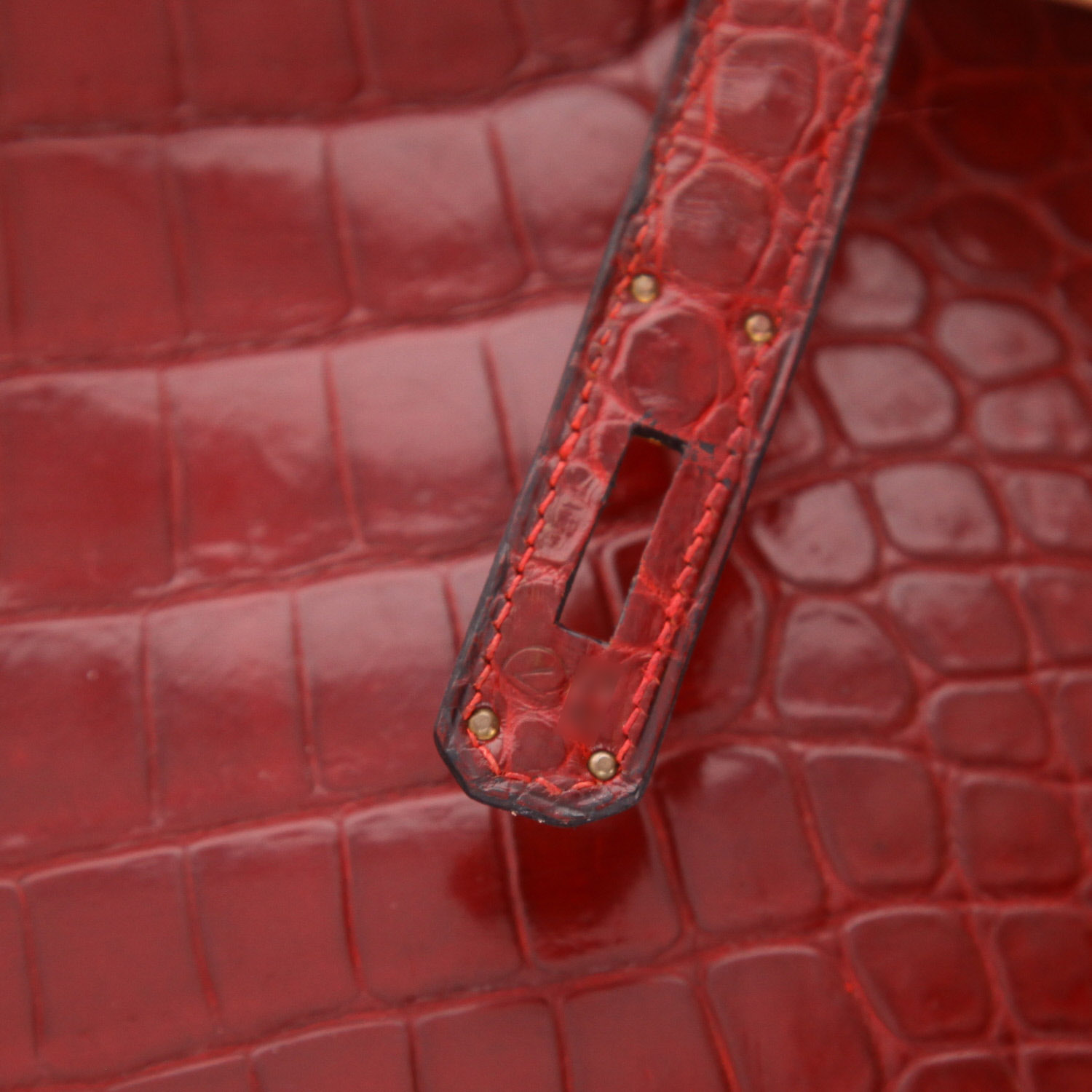 Sac à main Hermès  Kelly 35 cm en crocodile porosus rouge H - Detail D4