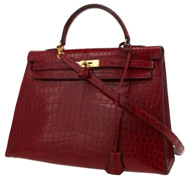 Sac à main Hermès  Kelly 35 cm en crocodile porosus rouge H
