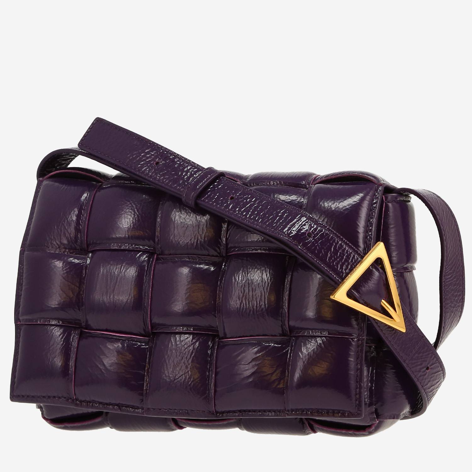 Borsa a tracolla Bottega Veneta  Padded Cassette in pelle verniciata intrecciata viola