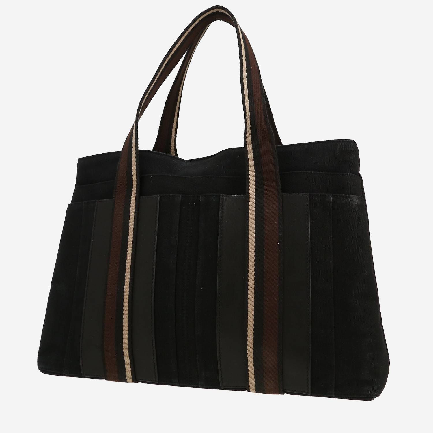 Sac cabas Hermès  Toto Bag - Shop Bag en toile noire et cuir noir