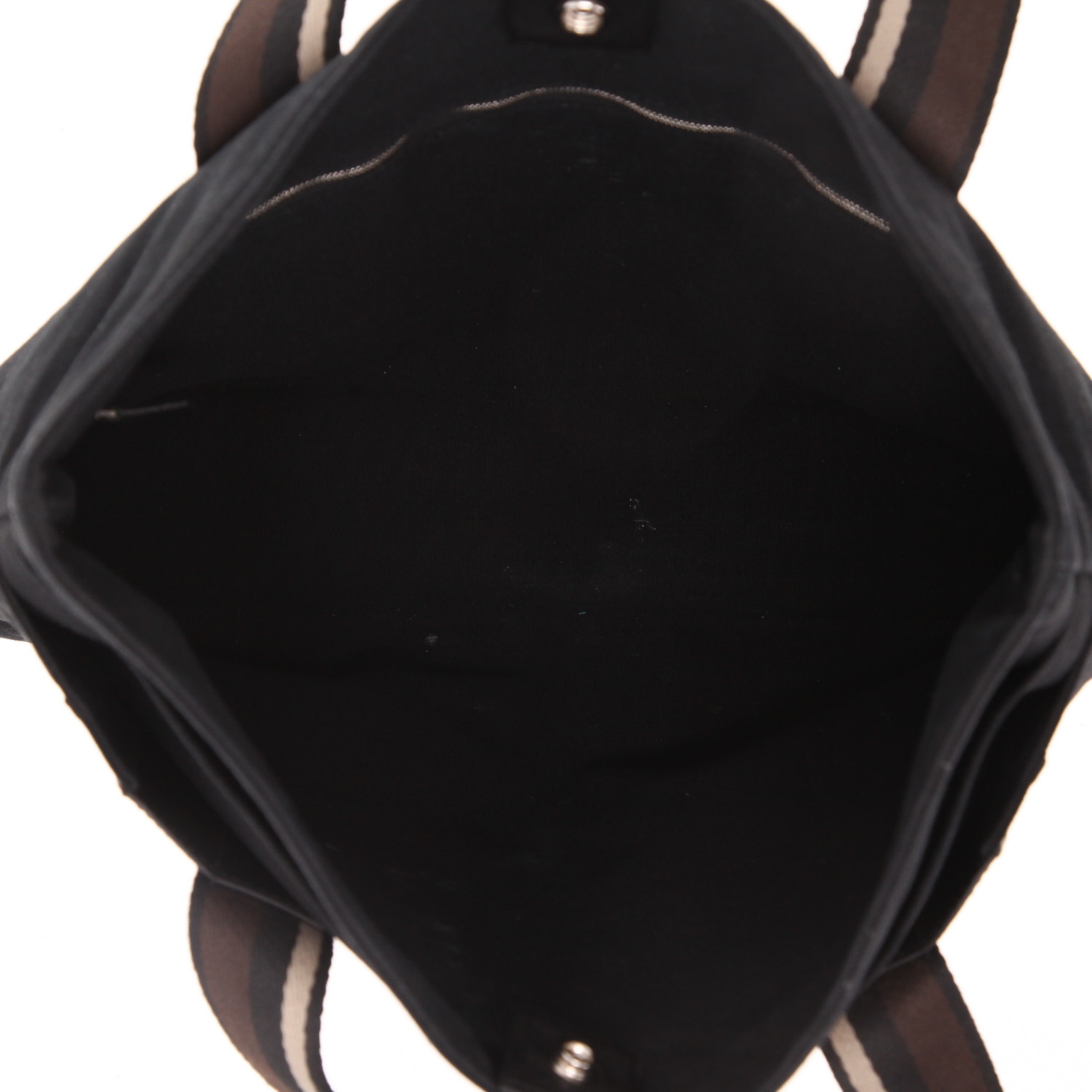 Sac cabas Hermès  Toto Bag - Shop Bag en toile noire et cuir noir - Detail D2