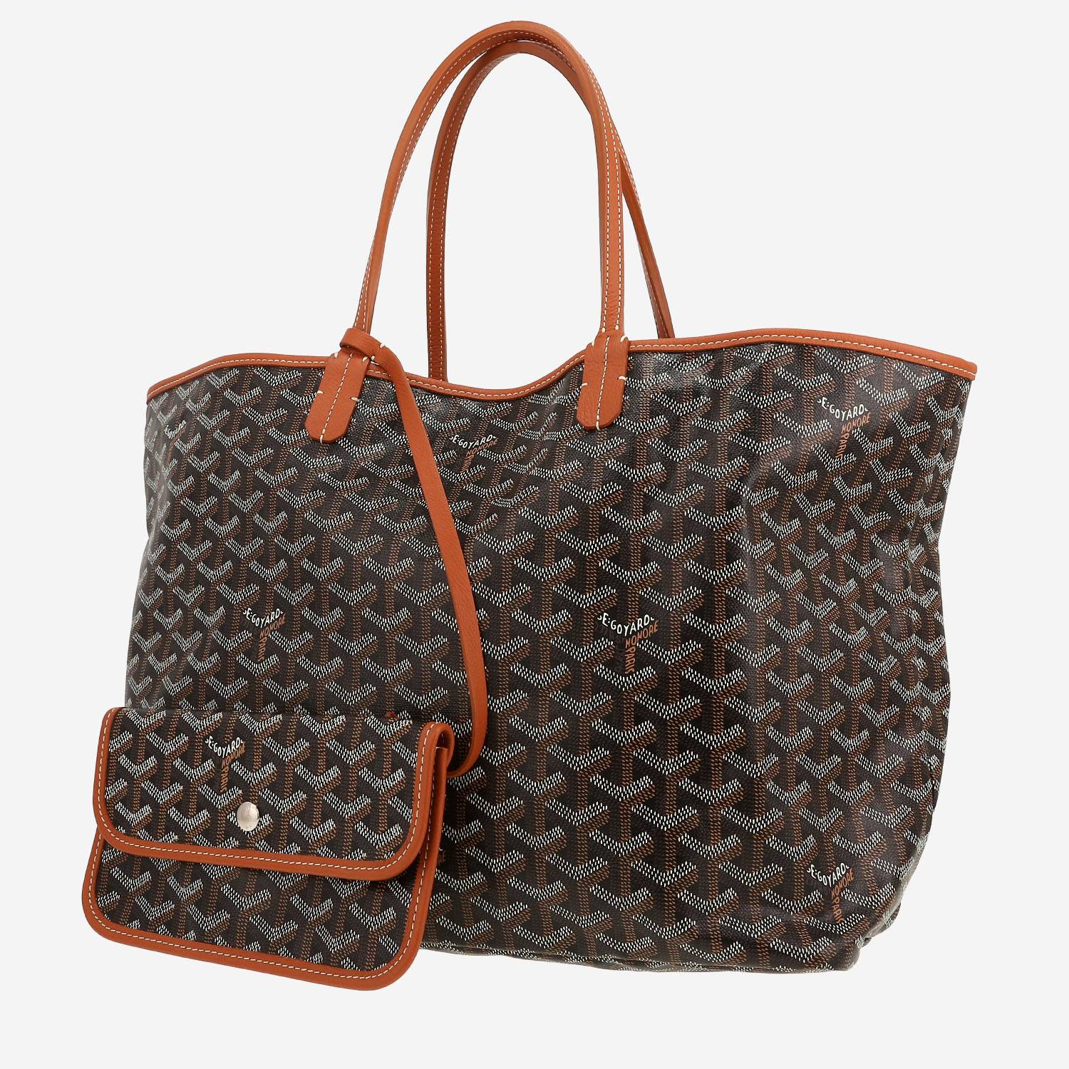 Goyard  Saint-Louis shopping bag  in black and brown Goyard canvas  and brown leather