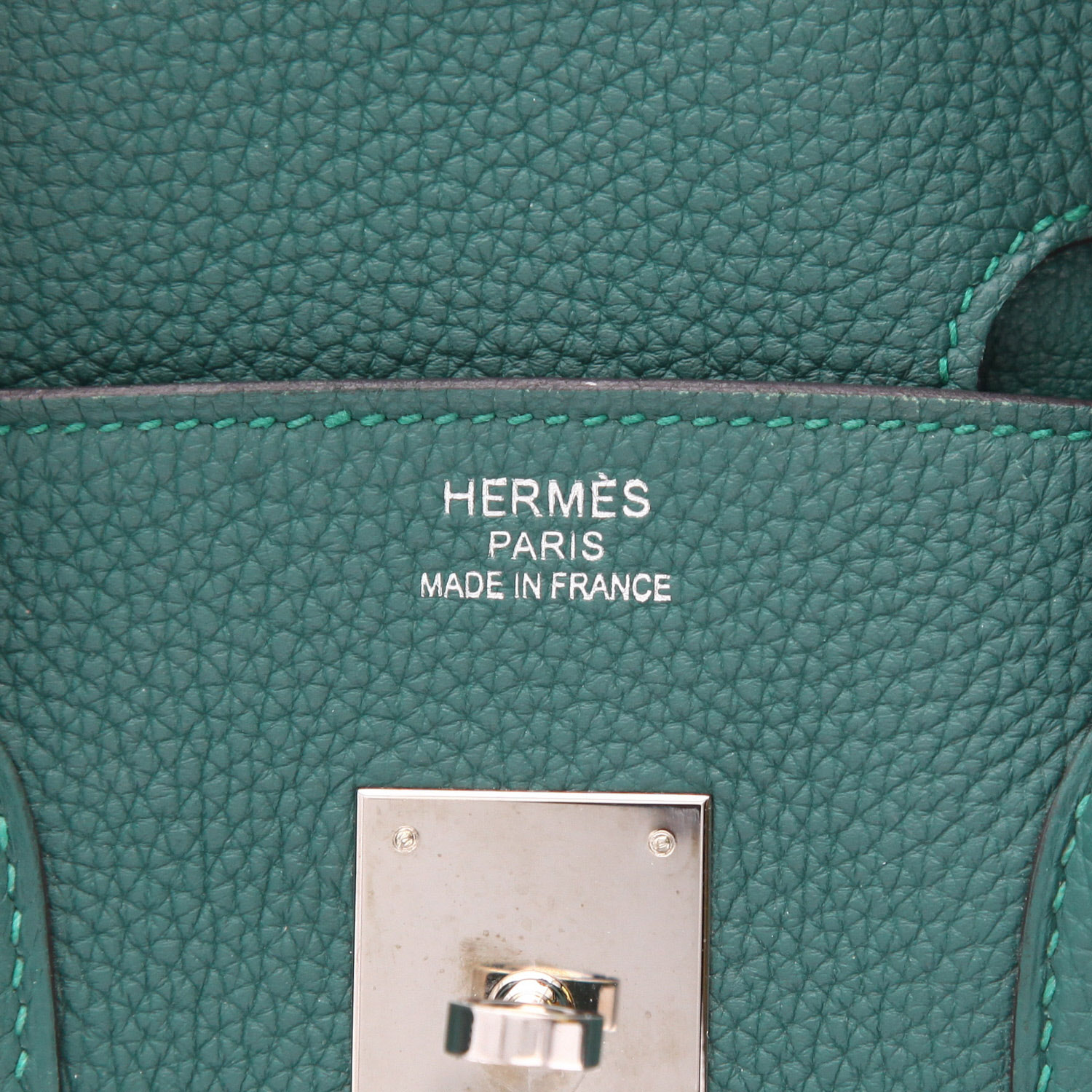 Bolso de mano Hermès  Birkin 35 cm en cuero togo verde malaquita - Detail D2