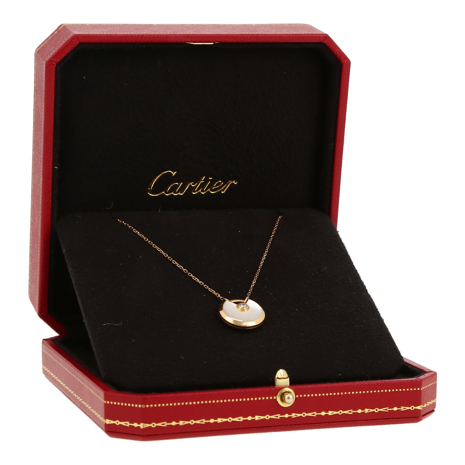 Collana Cartier Amulette modello piccolo in oro giallo, madreperla e diamante - Detail D2