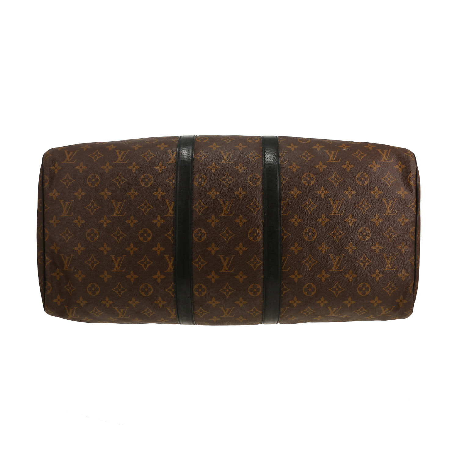 Borsa da viaggio Louis Vuitton  Keepall 55 in tela monogram cerata marrone e pelle nera - Detail D1