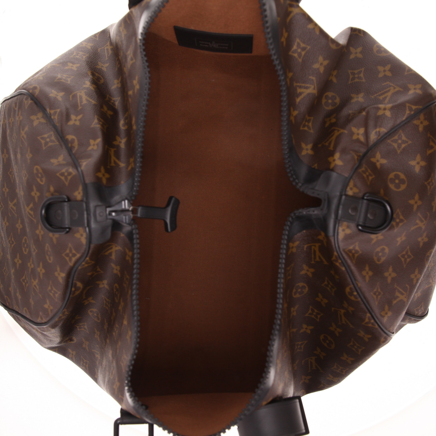 Borsa da viaggio Louis Vuitton  Keepall 55 in tela monogram cerata marrone e pelle nera - Detail D3