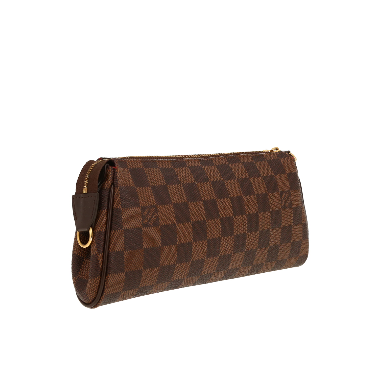 Sac bandoulière Louis Vuitton  Eva en toile damier ébène et cuir marron - Detail D8
