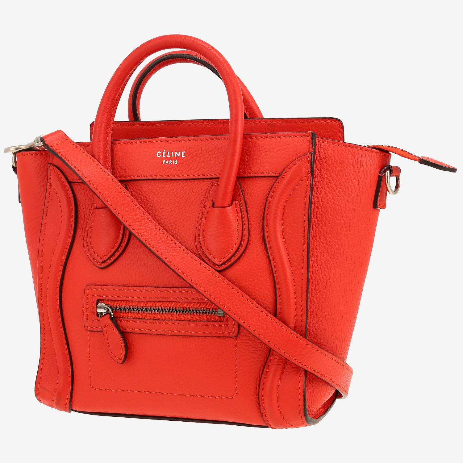 Celine  Luggage Nano shoulder bag  in red grained leather