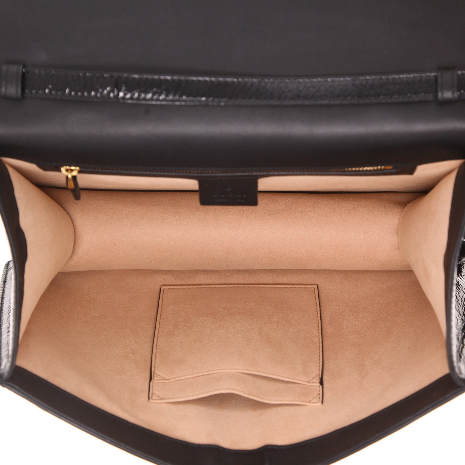 Gucci  Sylvie handbag  in brown velvet  and black leather - Detail D3