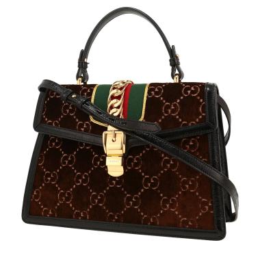 Borsa Gucci  Sylvie in velluto marrone e pelle nera