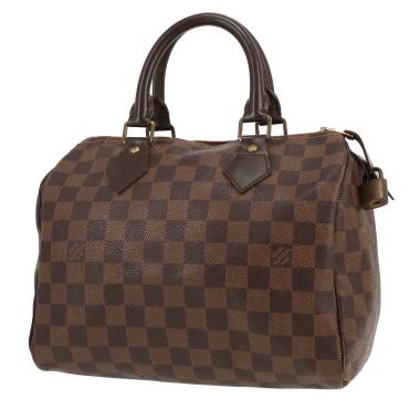 Bolso de mano Louis Vuitton  Speedy 25 en lona a cuadros ébano y cuero marrón