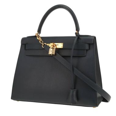 Bolso de mano Hermès  Kelly 28 cm en cuero Courchevel azul marino