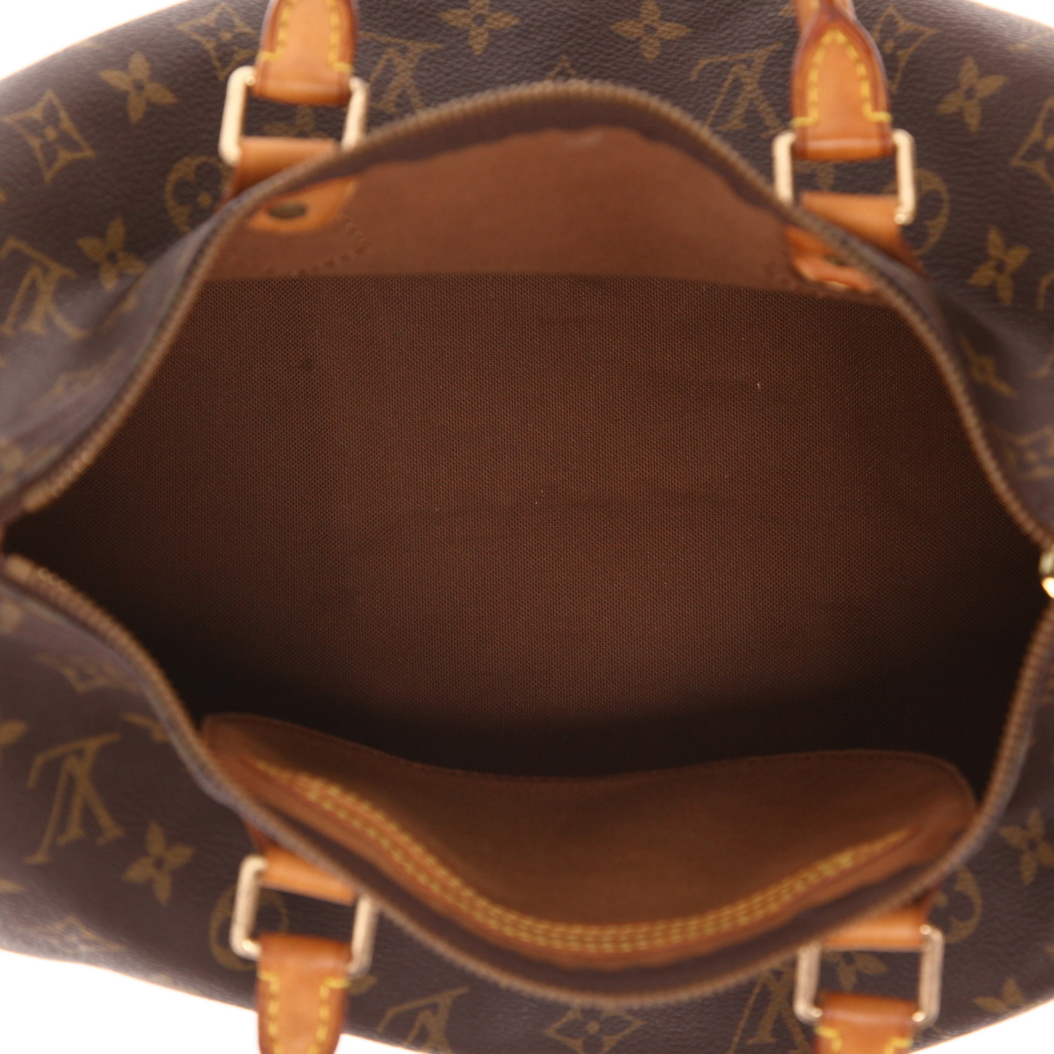 Bolso Louis Vuitton Speedy 30 de lona Monogram marrón y piel natural - Detail D3