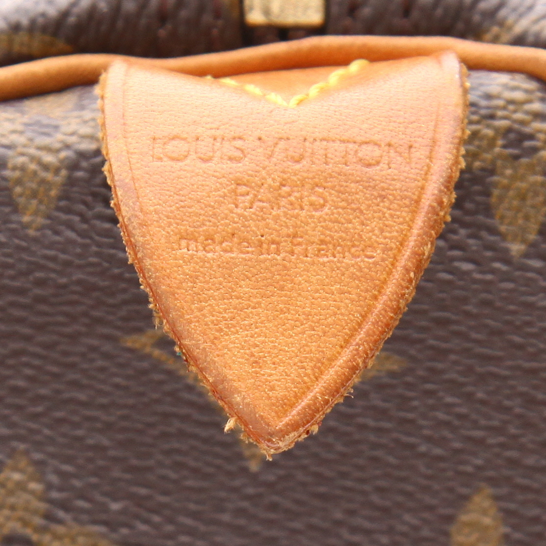 Bolso Louis Vuitton Speedy 30 de lona Monogram marrón y piel natural - Detail D2