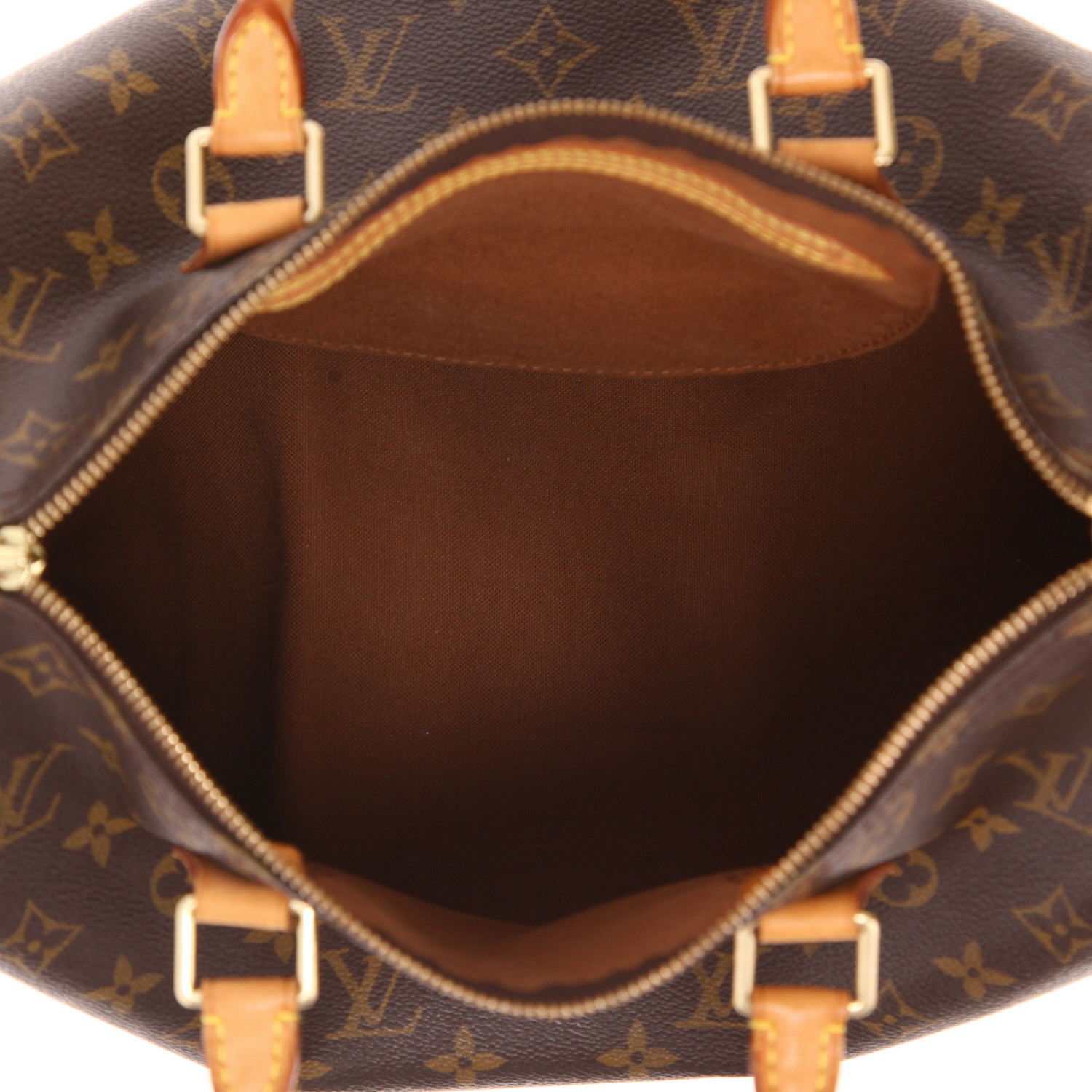 Sac à main Louis Vuitton  Speedy 30 en toile monogram marron et cuir naturel - Detail D3