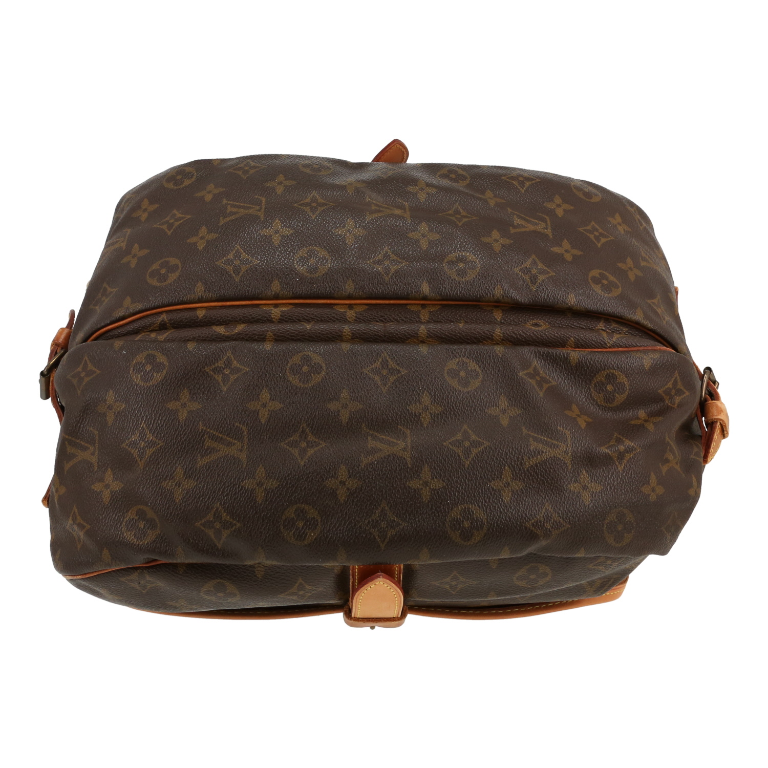 Borsa a tracolla Louis Vuitton  Saumur modello grande  in tela monogram cerata marrone e pelle naturale - Detail D1