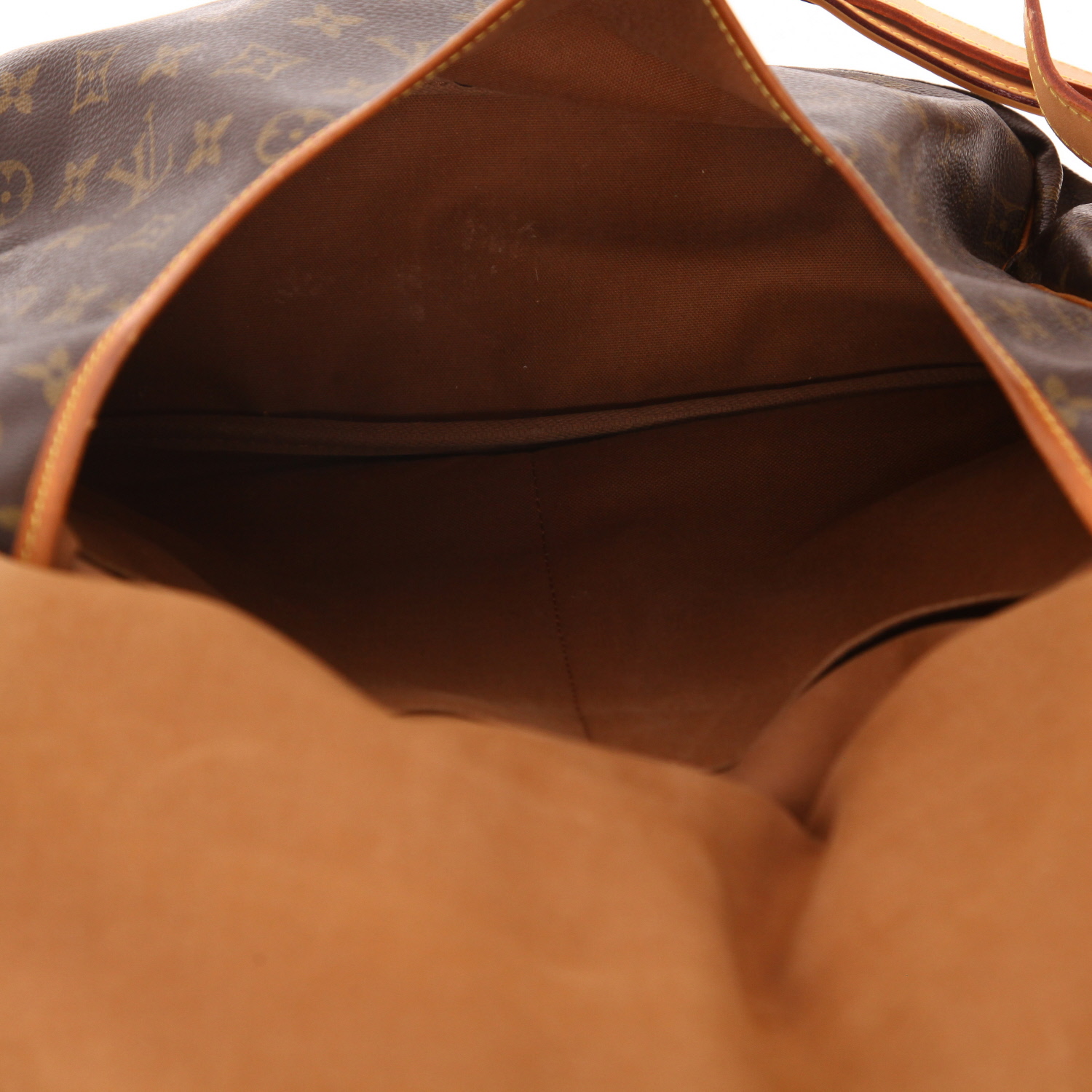 Borsa a tracolla Louis Vuitton  Saumur modello grande  in tela monogram cerata marrone e pelle naturale - Detail D4