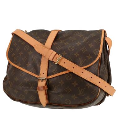 Borsa a tracolla Louis Vuitton  Saumur modello grande  in tela monogram cerata marrone e pelle naturale