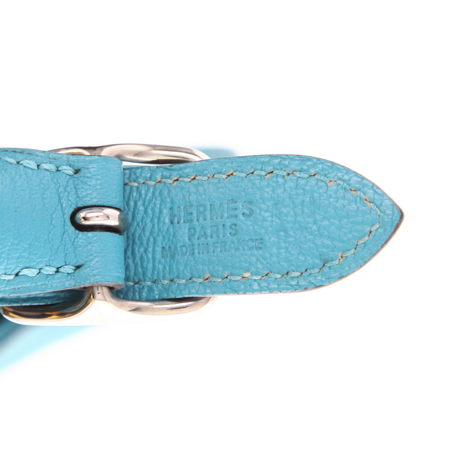 Bolso de mano Hermès «Trim mini» de piel Mysore Bleu Paon - Detail D2