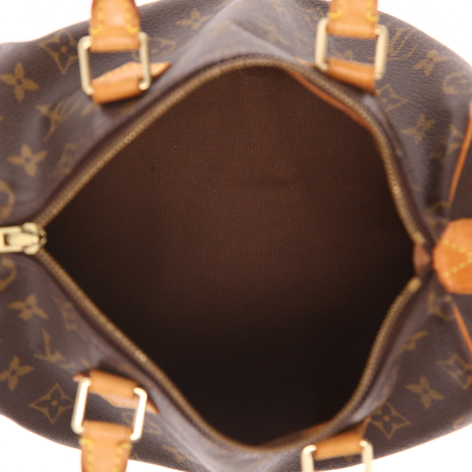 Bolso de mano Louis Vuitton  Speedy 25 en lona Monogram marrón y cuero natural - Detail D3