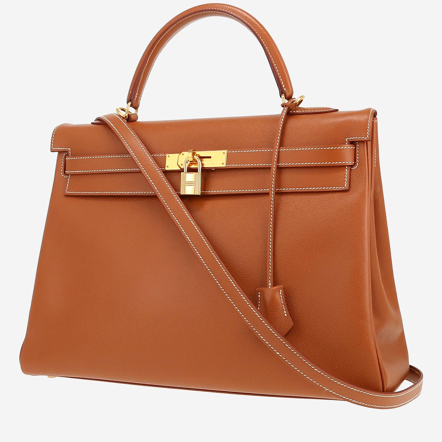 Bolso de mano Hermès  Kelly 35 cm en cuero Courchevel color oro