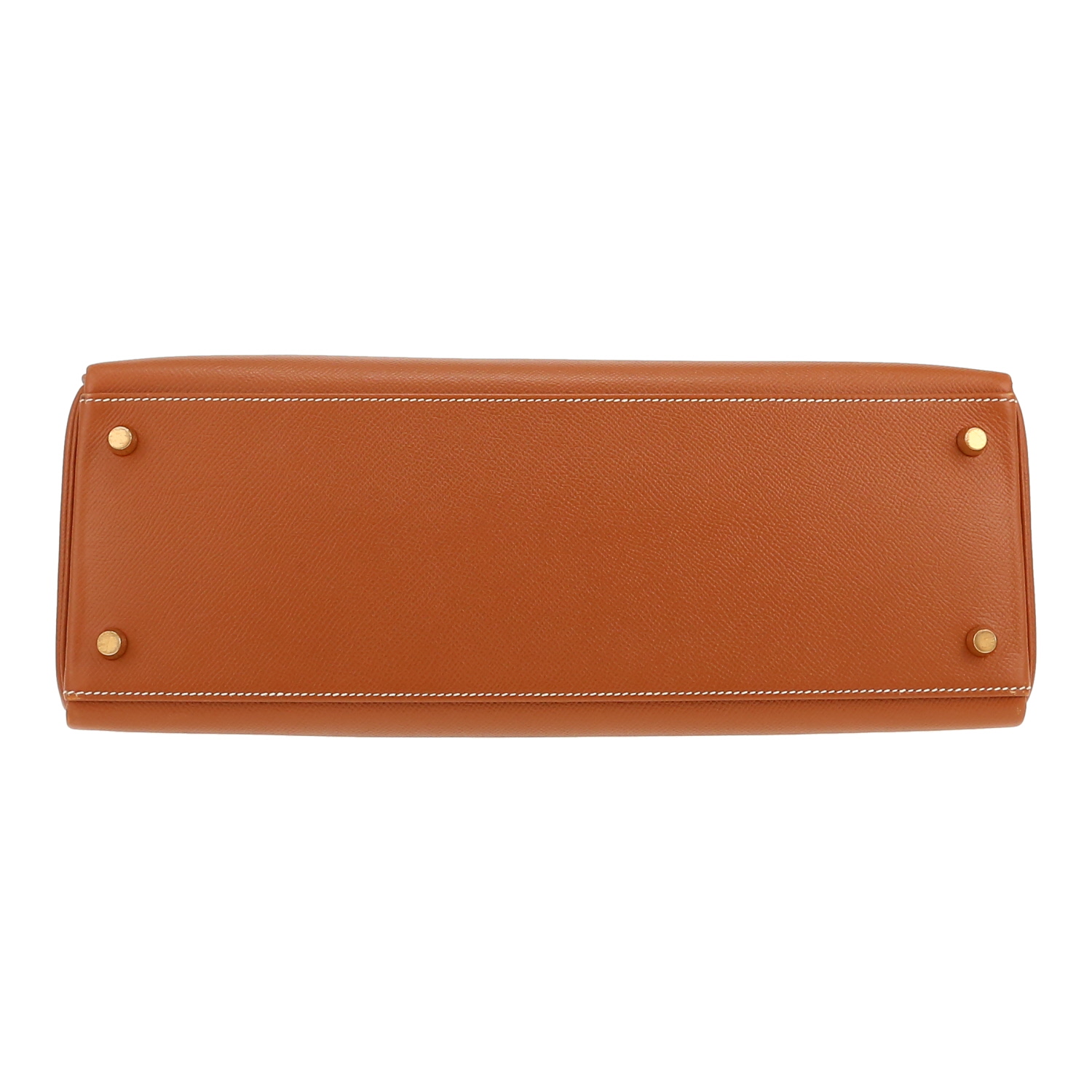 Bolso de mano Hermès  Kelly 35 cm en cuero Courchevel color oro - Detail D1