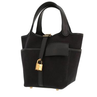 Sac à main Hermès  Picotin Cargo en toile noire et cuir Swift noir