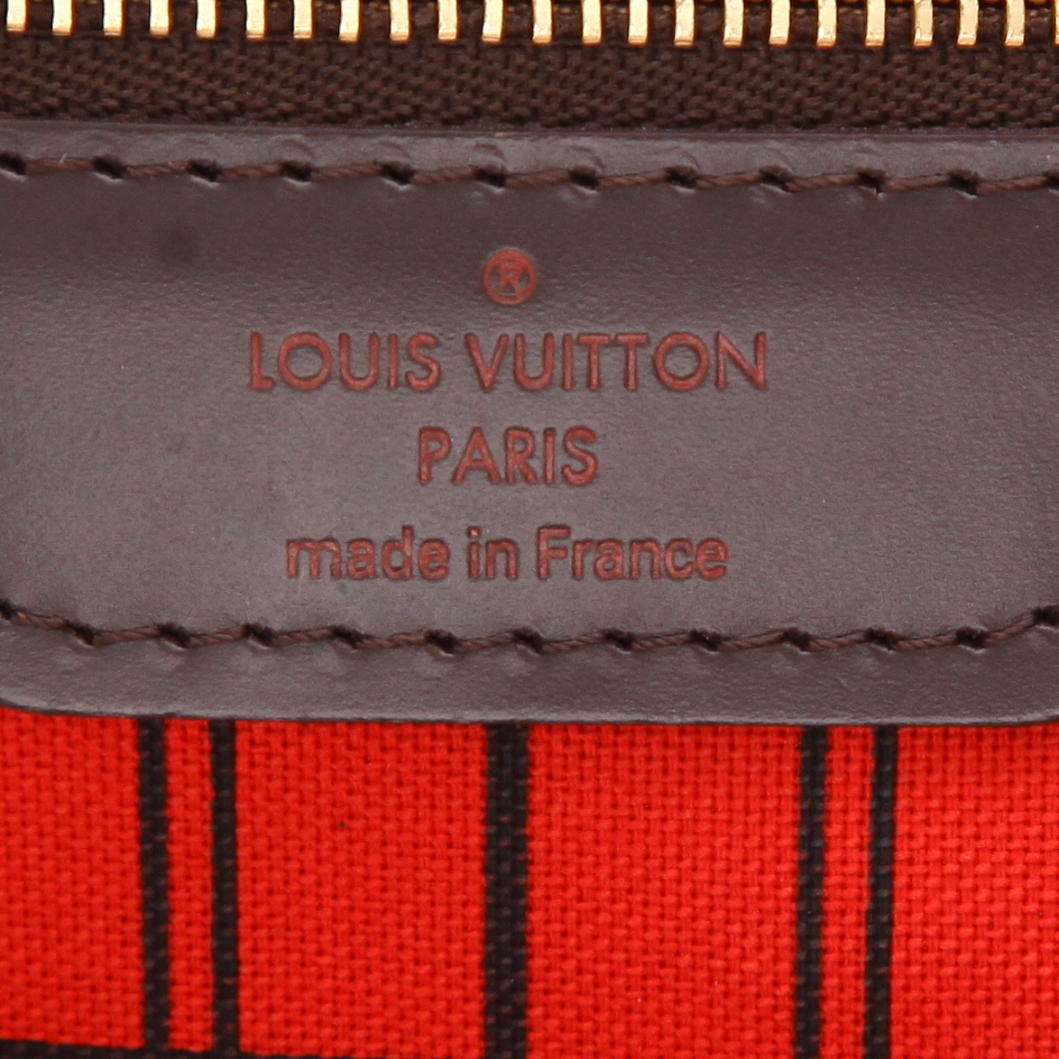 Louis Vuitton  Neverfull shopping bag  in ebene damier canvas  and brown leather - Detail D2