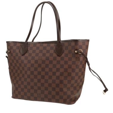 Bolso Cabás Louis Vuitton  Neverfull en lona a cuadros ébano y cuero marrón