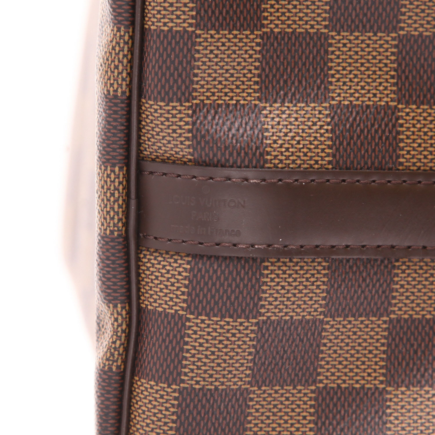 Sac bandoulière Louis Vuitton  Speedy 30 en toile damier ébène et cuir marron - Detail D2