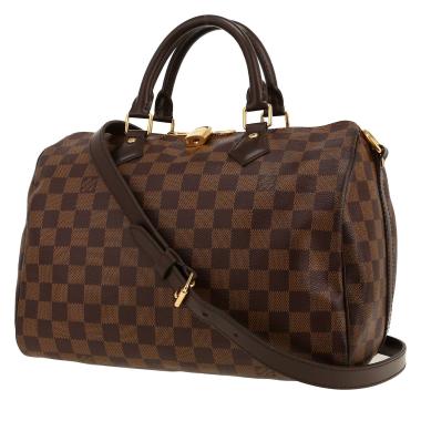 Sac bandoulière Louis Vuitton  Speedy 30 en toile damier ébène et cuir marron