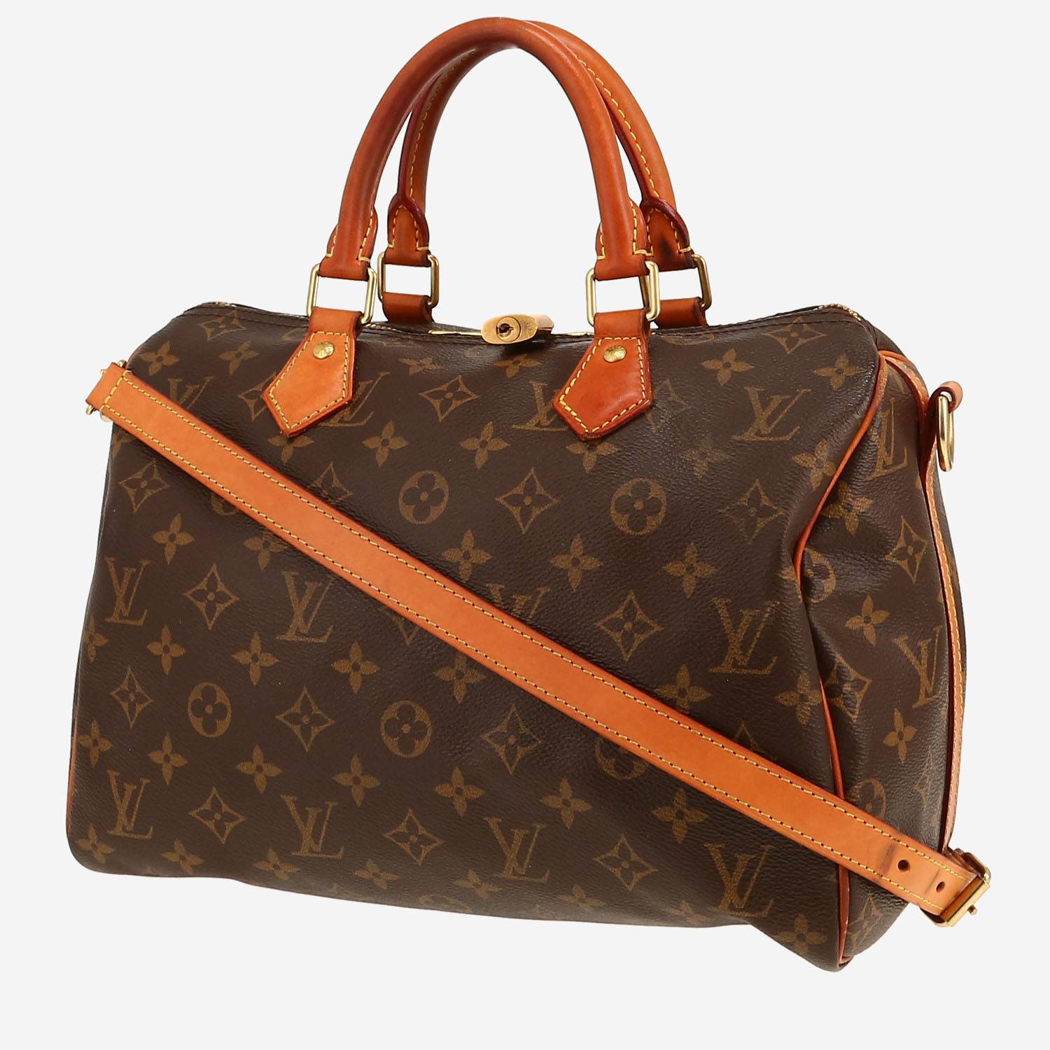 Louis Vuitton  Speedy 30 shoulder bag  in brown monogram canvas  and natural leather