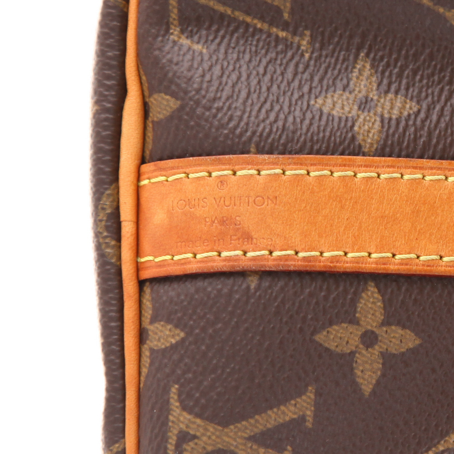 Bolso bandolera Louis Vuitton  Speedy 30 en lona Monogram marrón y cuero natural - Detail D2