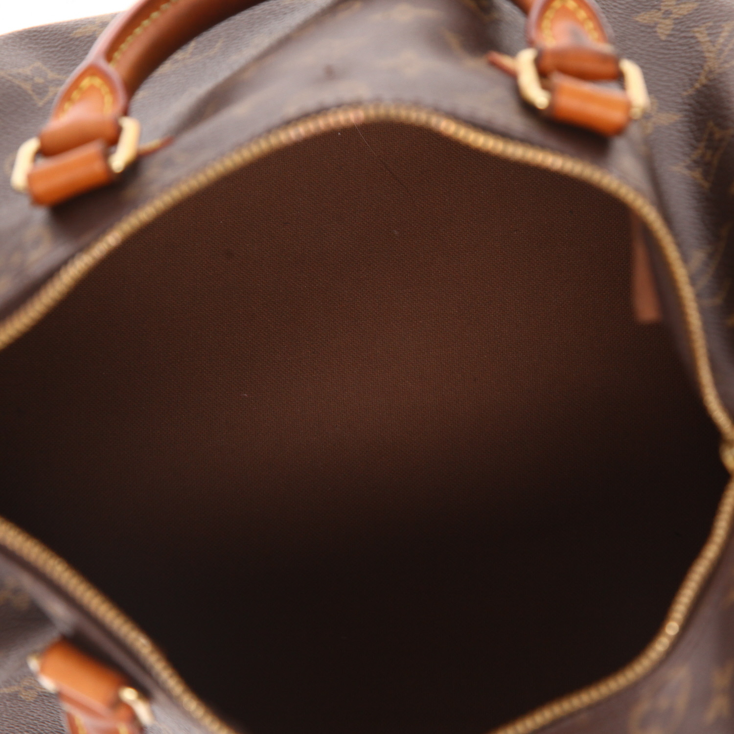 Sac bandoulière Louis Vuitton  Speedy 30 en toile monogram marron et cuir naturel - Detail D3
