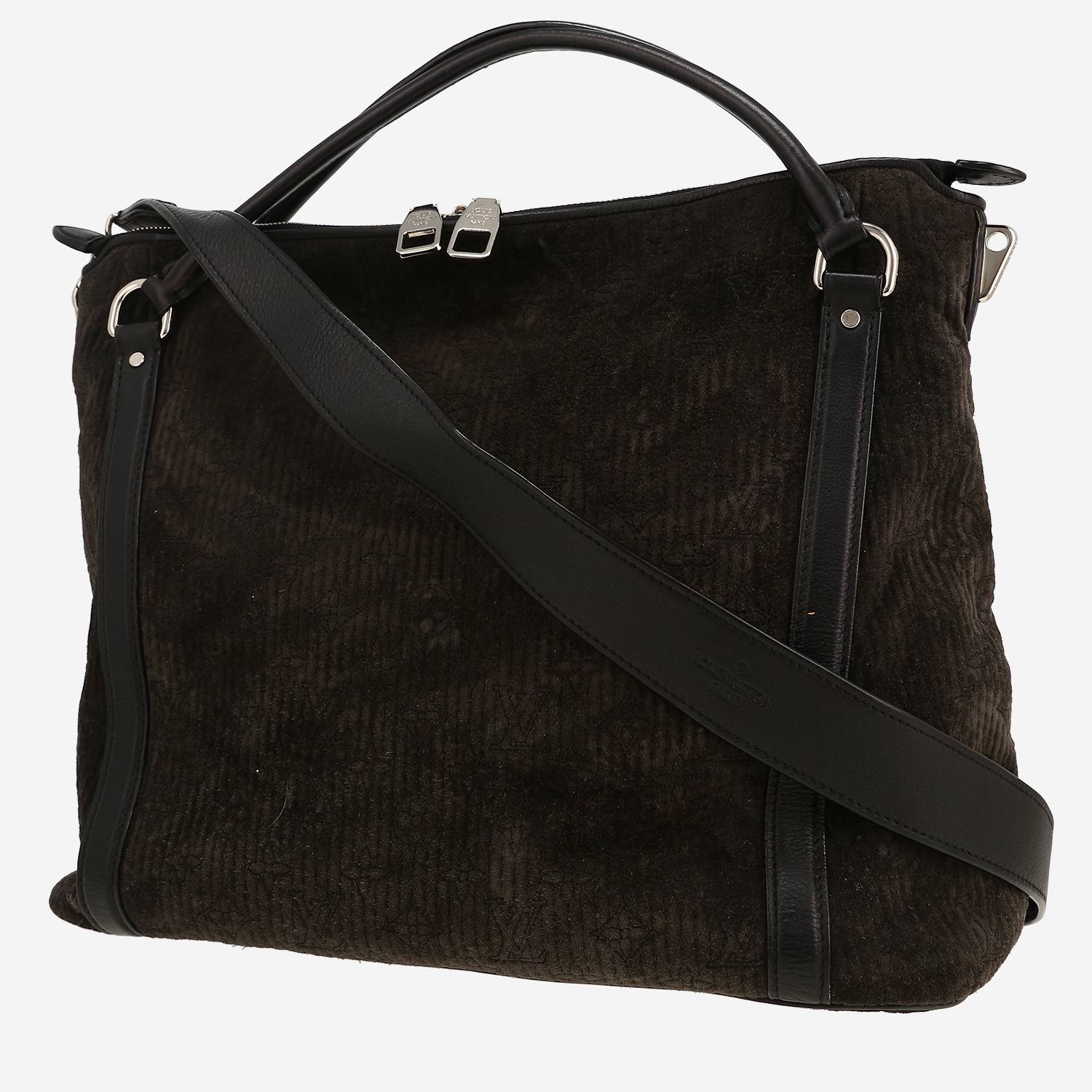 Sac à main Louis Vuitton   en velours gris et cuir noir