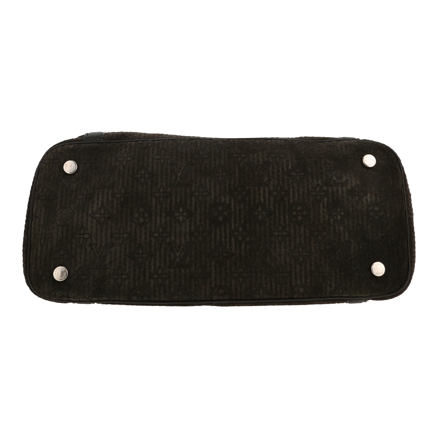 Louis Vuitton   handbag  in grey velvet  and black leather - Detail D1