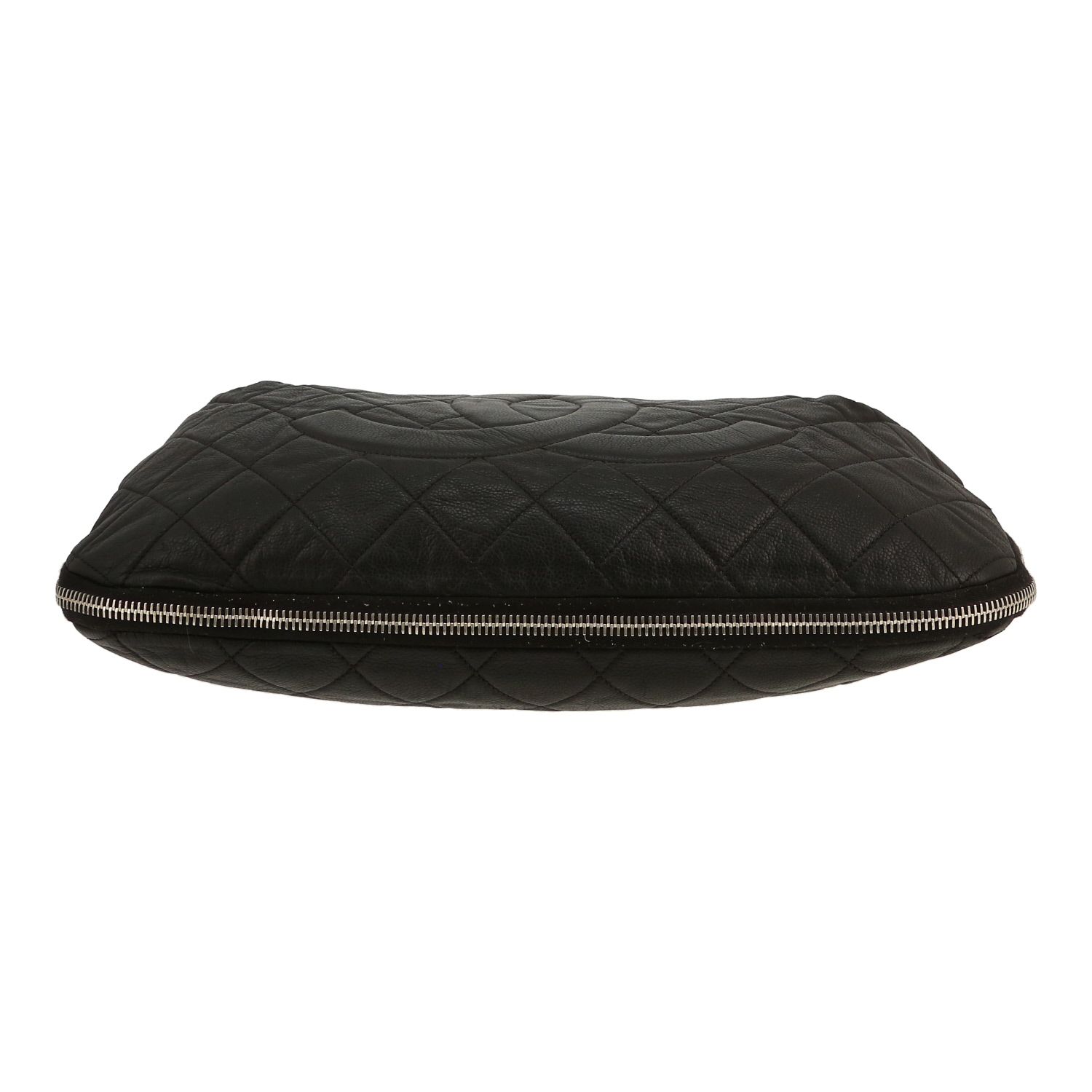 Sac cabas Chanel  Grand Shopping en cuir grainé matelassé noir - Detail D1