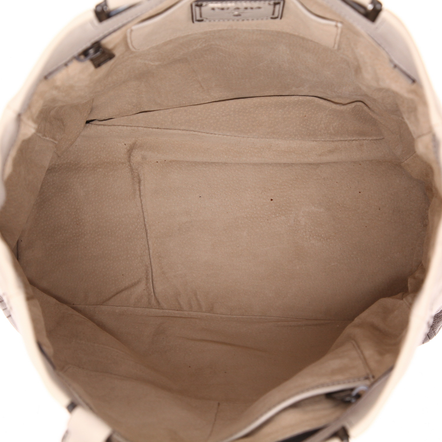 Prada   handbag  in brown and ecru leather - Detail D3